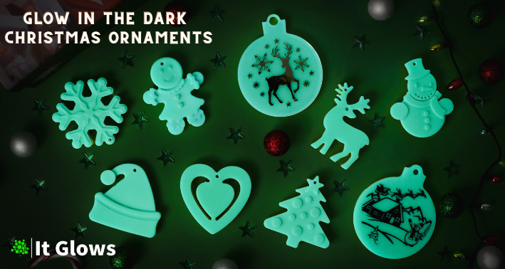 Glow in the Dark Christmas Ornaments / Color: Aqua / Set of 9 Ornaments