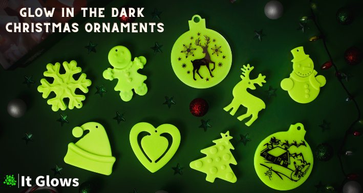 Glow in the Dark Christmas Ornaments / Color: Green / Set of 9 Ornaments