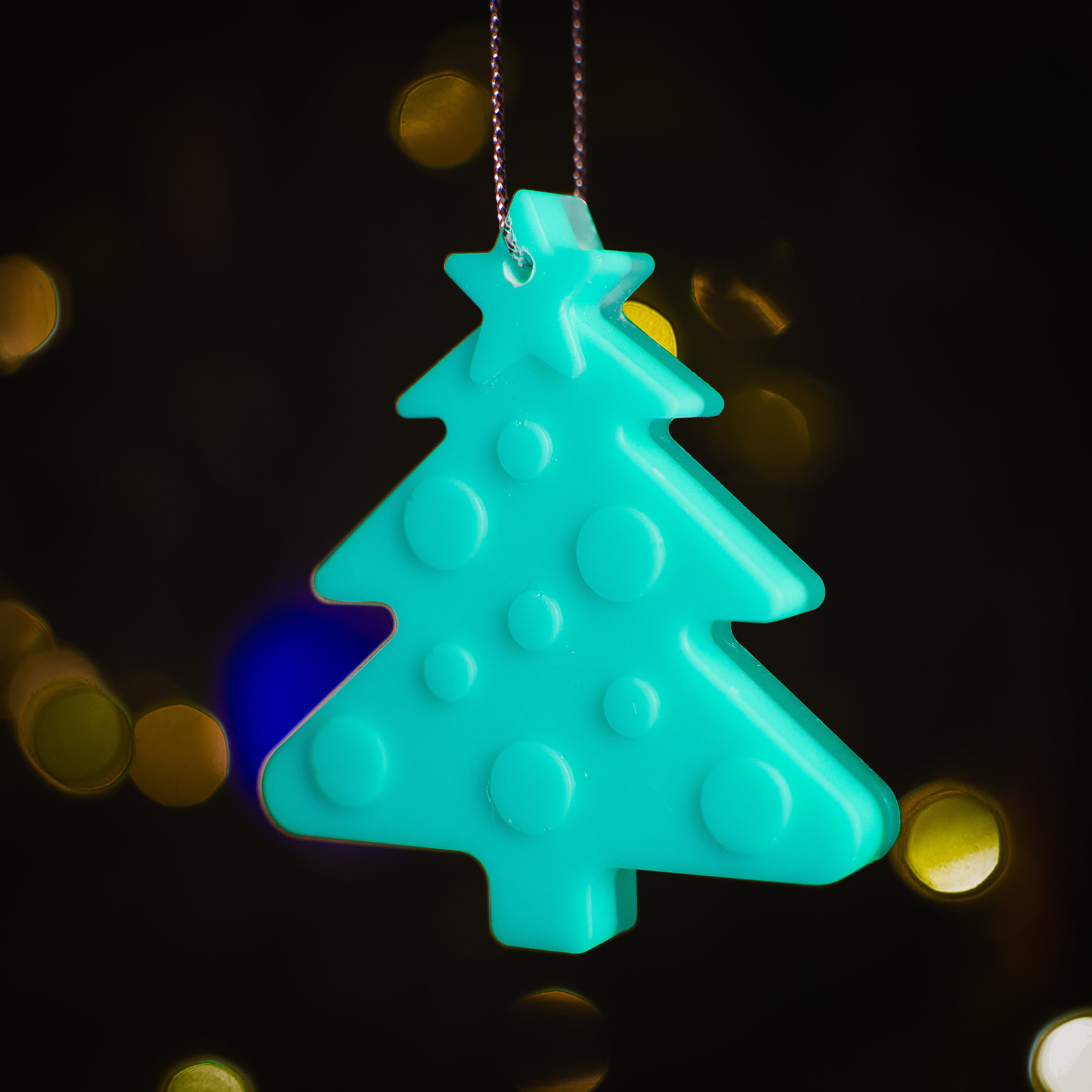 Glow in the Dark Christmas Ornaments / Color: Aqua / Set of 9 Ornaments