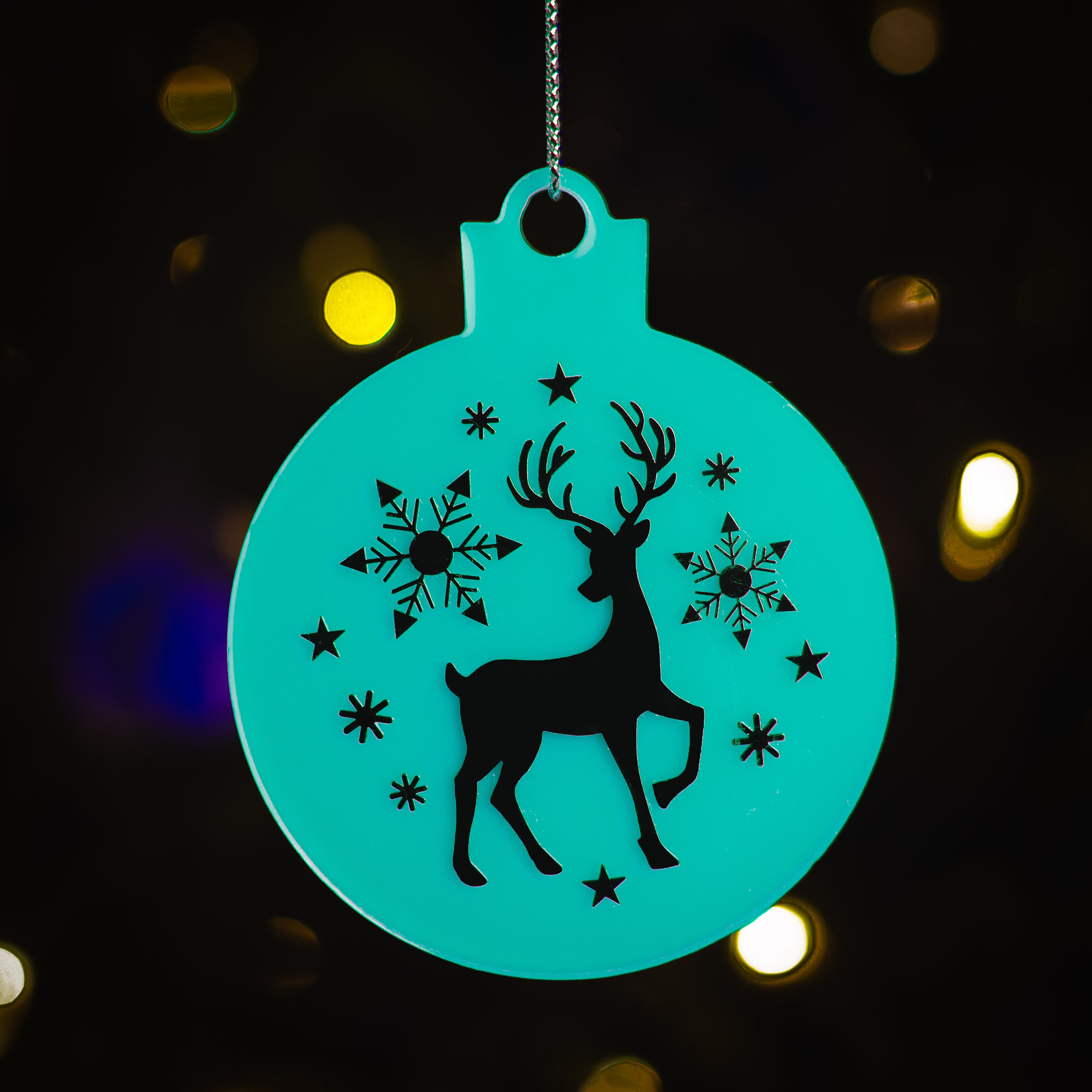 Glow in the Dark Christmas Ornaments / Color: Aqua / Set of 9 Ornaments