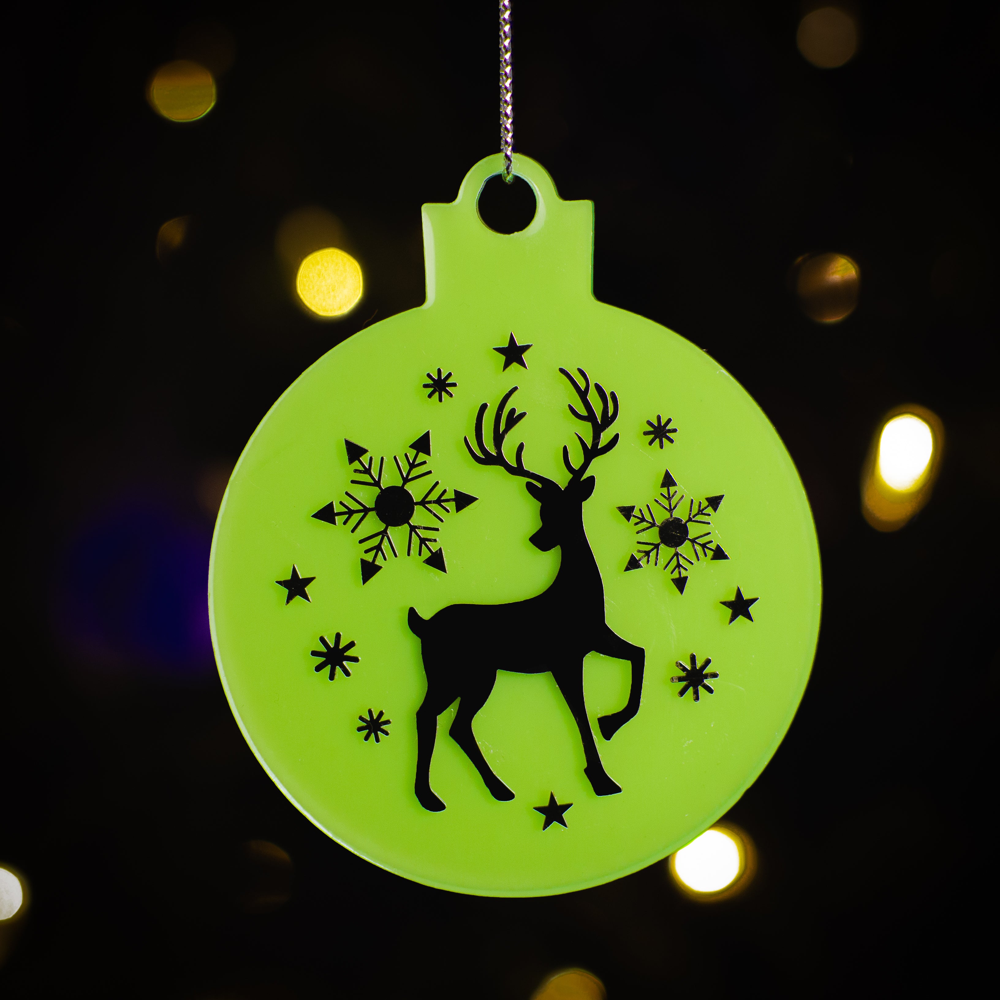 Glow in the Dark Christmas Ornaments / Color: Green / Set of 9 Ornaments