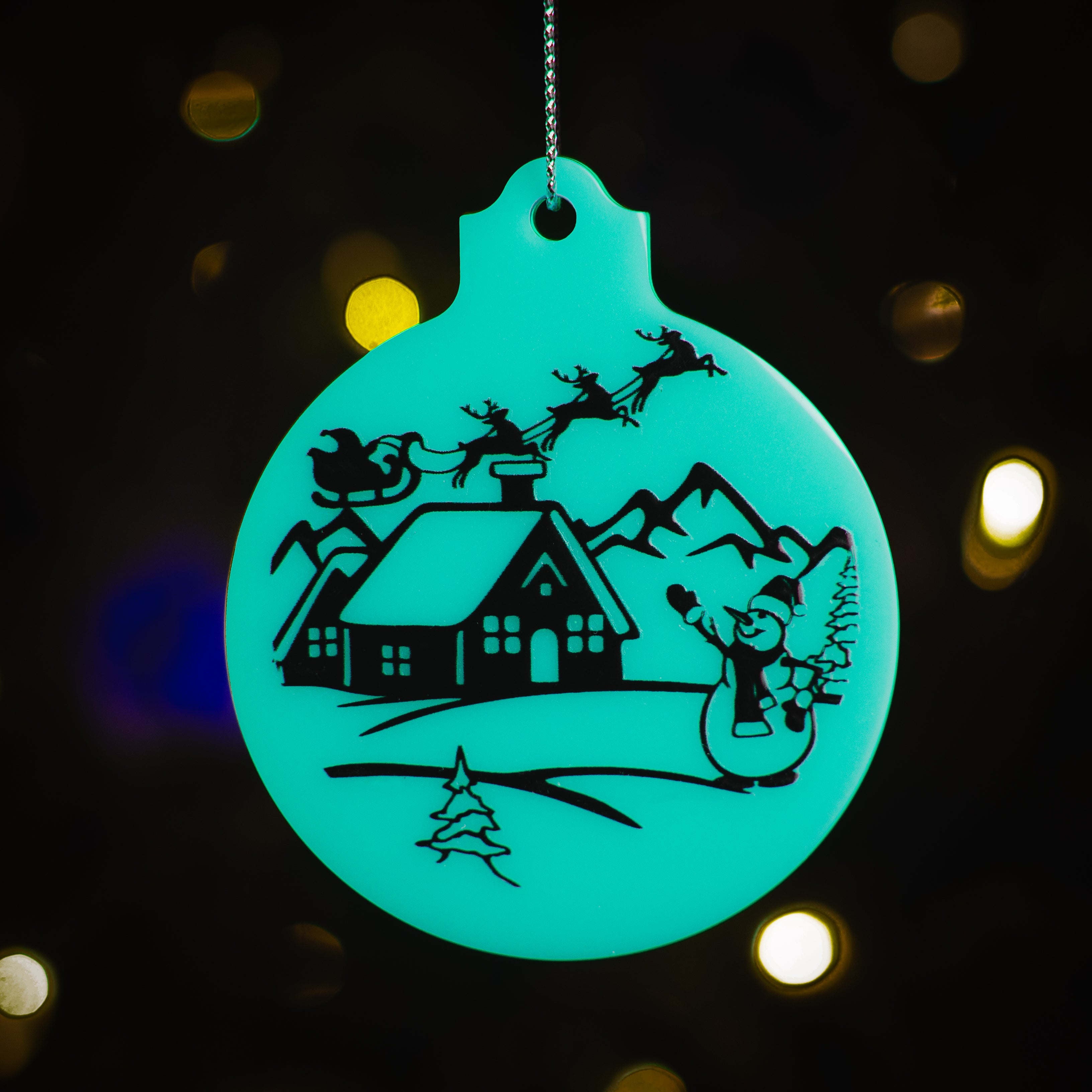 Glow in the Dark Christmas Ornaments / Color: Aqua / Set of 9 Ornaments