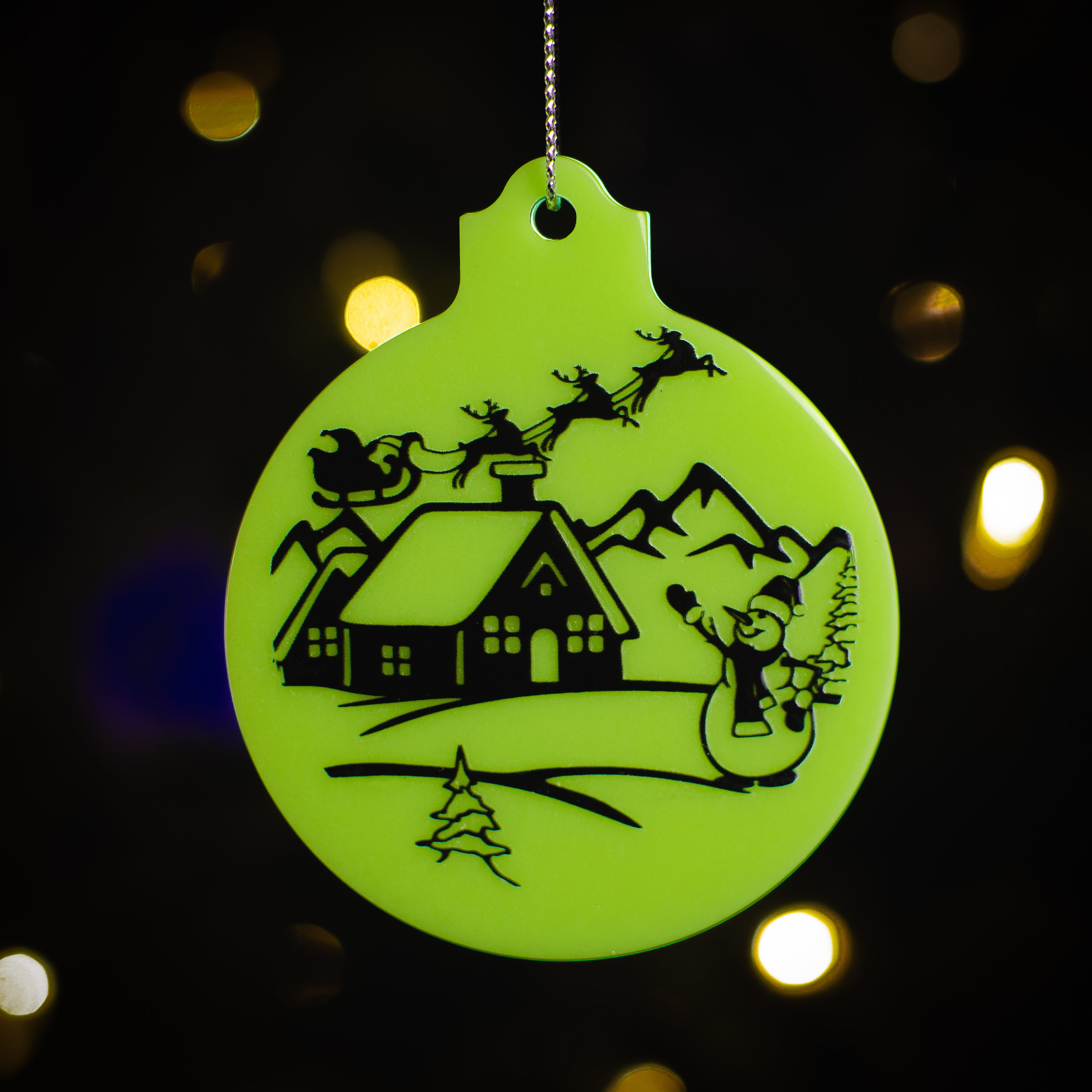 Glow in the Dark Christmas Ornaments / Color: Green / Set of 9 Ornaments